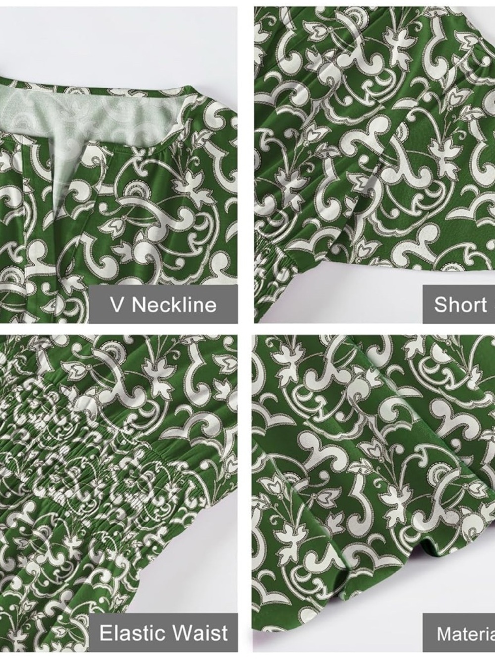 Amazon Green and Cream Floral-Print Midi Dress XL - Picture 7 of 7